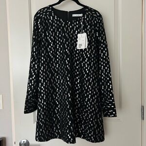 Brand new black and silver long sleeve shift cocktail dress